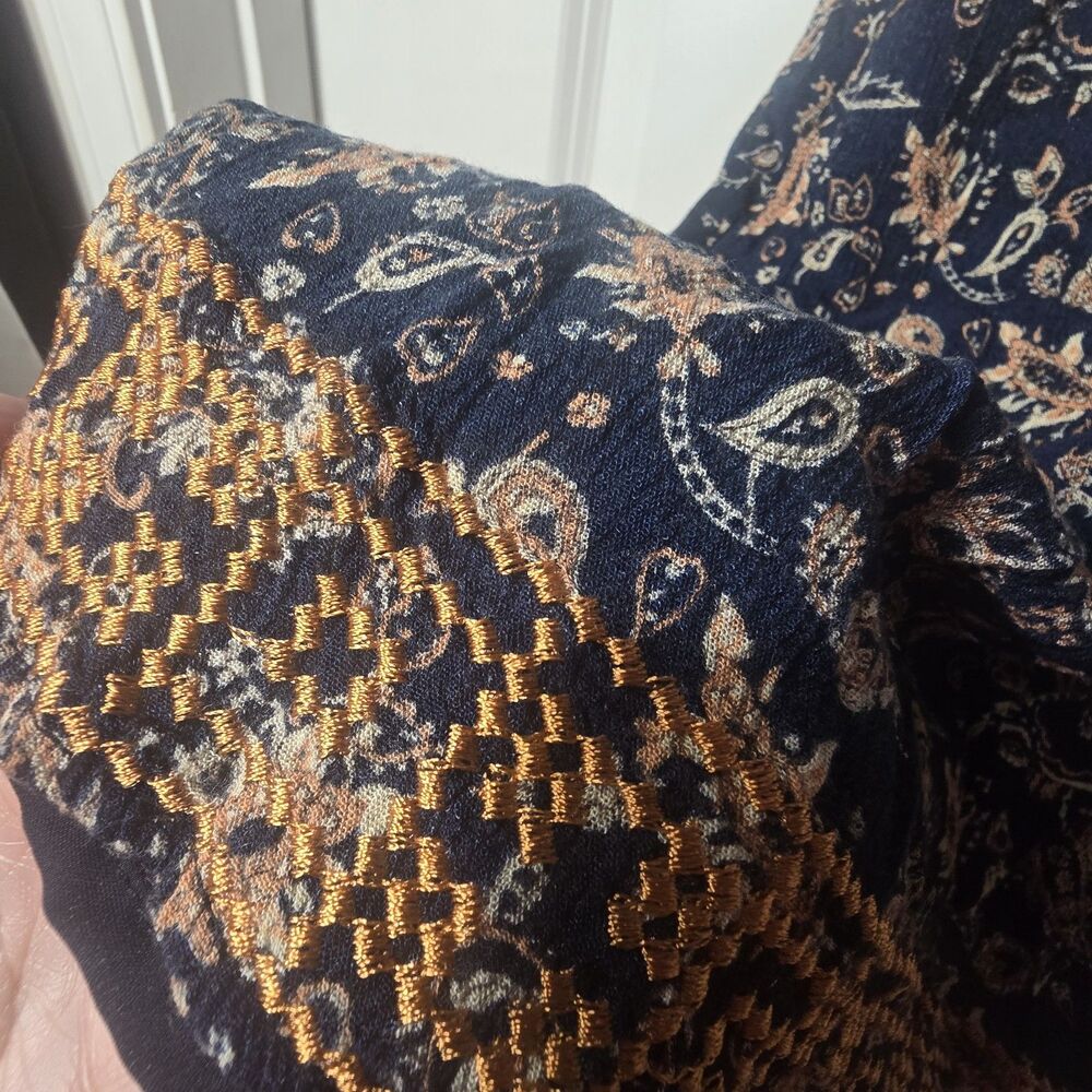 Market & Spruce Navy Lined Paisley With Orange Accents Mini Dress Womens Medium - Picture 4 of 5